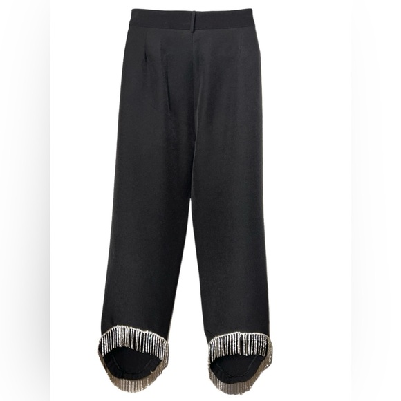 Gracia Rhinestone Fringed Detail Hemmed Cropped Trousers - Picture 2 of 7